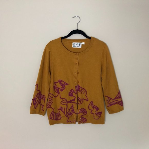 Anthropologie Sweaters - Anthropologie | Field Flower Mustard Bird Cardigan